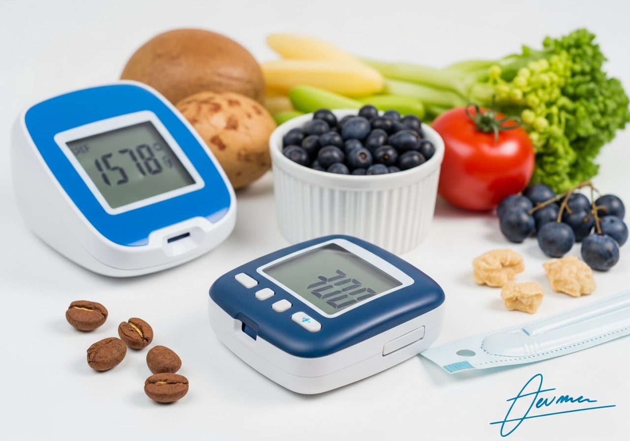 Blood glucose monitoring device and healthy food for diabetes management